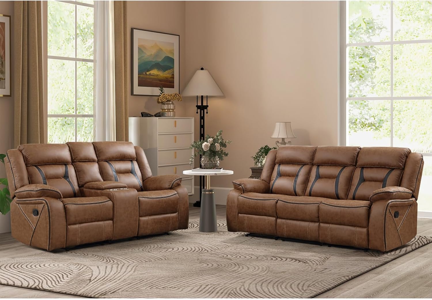 Faux Leather Reclining Living Room Furniture Set