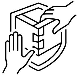 Hands assembling 3D box icon