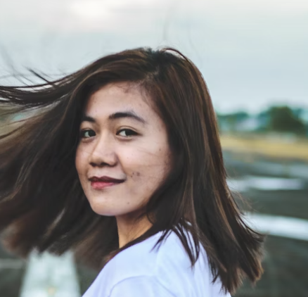 Woman hair blowing outdoor portrait