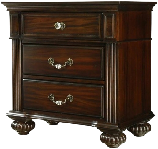 3-Drawer Solid Wood Nightstand, Walnut Finish